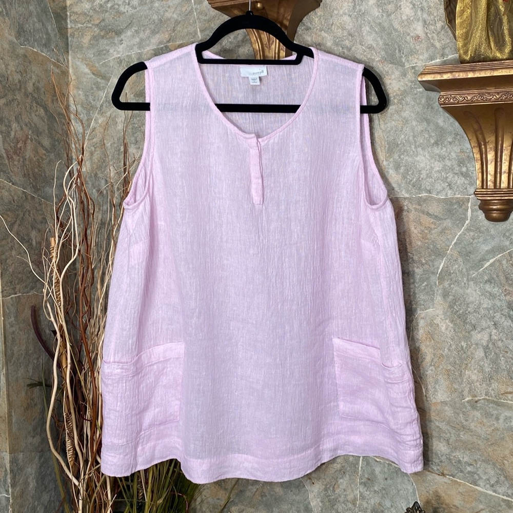 J Jill 🌹stunning pink shirt top blouse tunic Sleeveless Pockets 3 button close